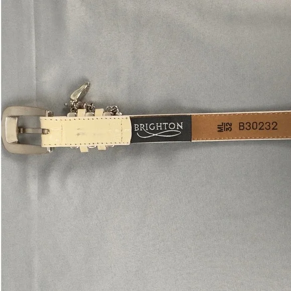 Brighton Belt Womens Golf Charm Cream Croc Embossed Leather Silver Buckle 32 - Picture 5 of 5